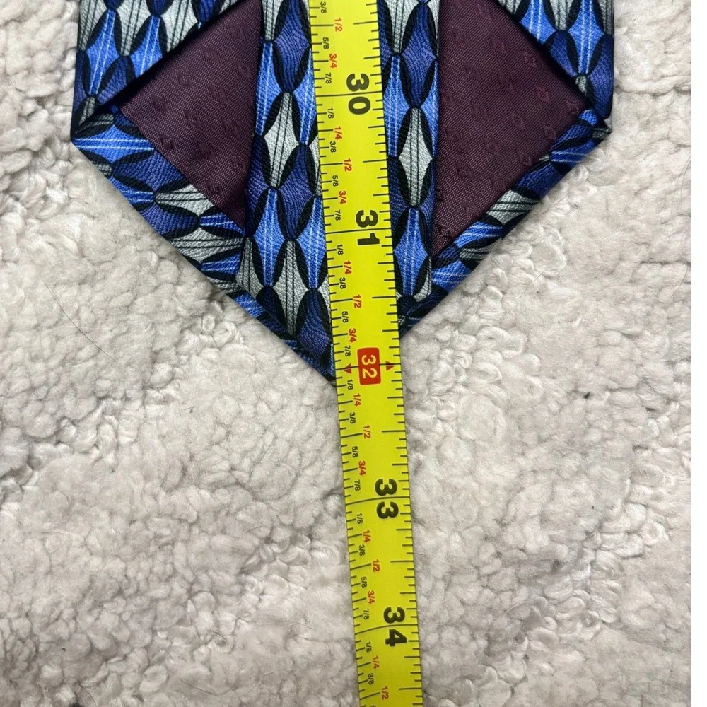 Louis Roth Silk Tie Mens OS Blue Silver‎ Geometric Diamond Hand Made Vintage